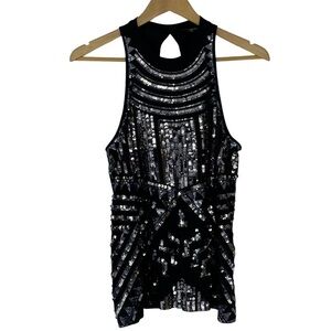 Express black with silver sequin racer back keyhole opening tank top, M